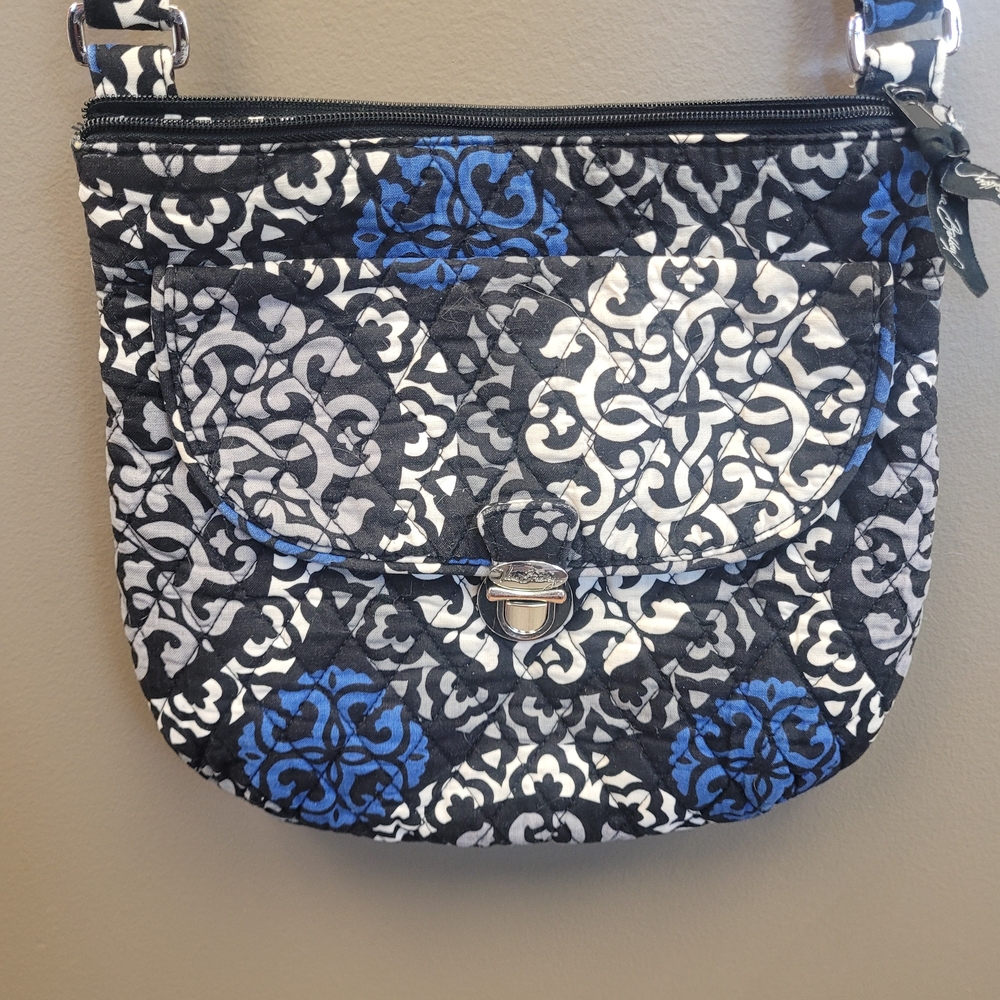 Vera Bradley On the Go Crossbody Bag Baroque Black White Blue Quilted Cotton